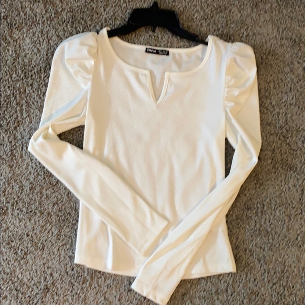 White blouse with puff shoulders